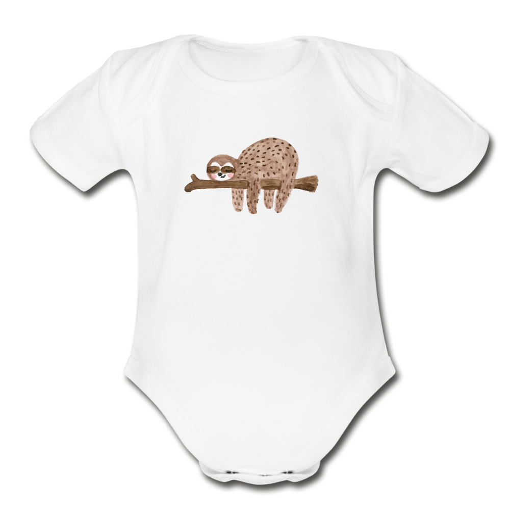 Sleepy Sloth Organic Short Sleeve Baby Bodysuit - white