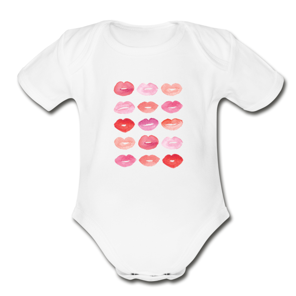 Kisses Organic Short Sleeve Baby Bodysuit - white