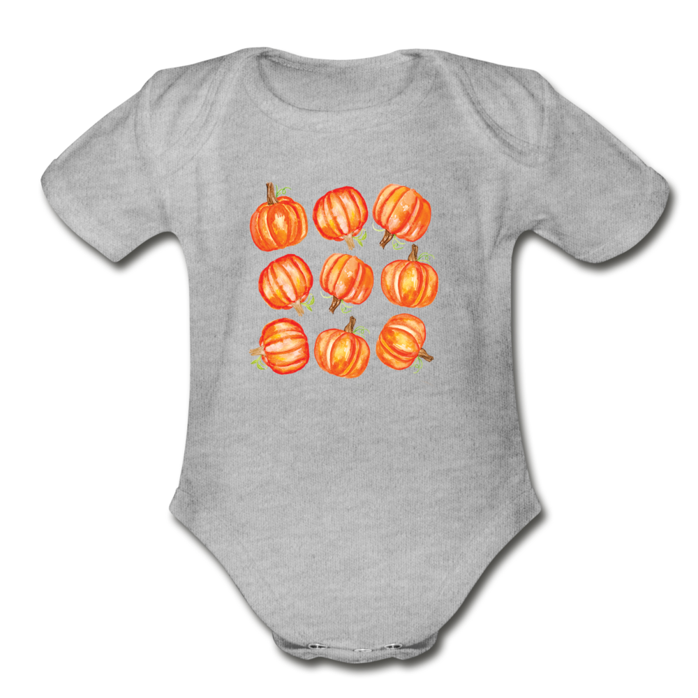 Pumpkin Organic Short Sleeve Baby Bodysuit - heather gray