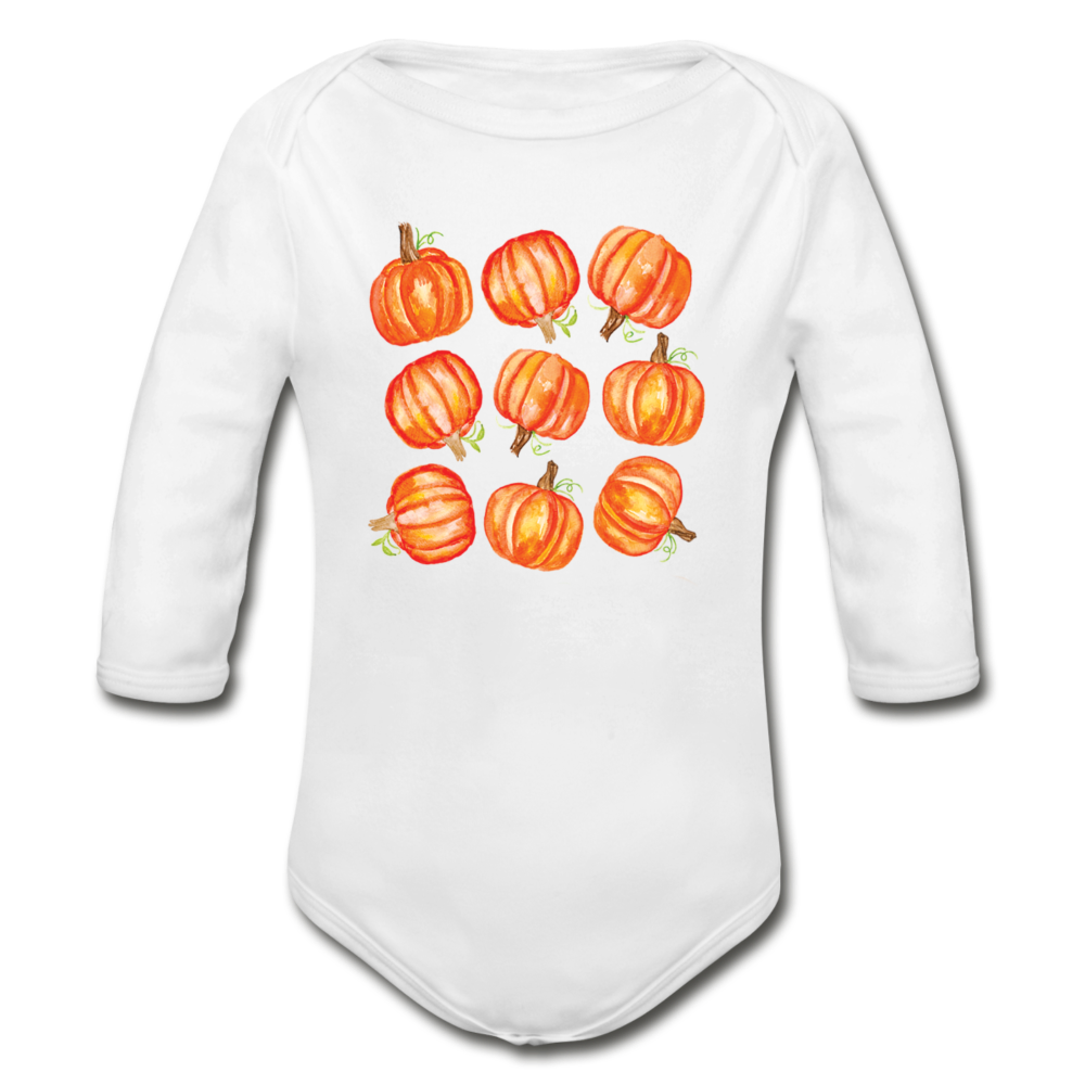 Pumpkin Organic Long Sleeve Baby Bodysuit - white