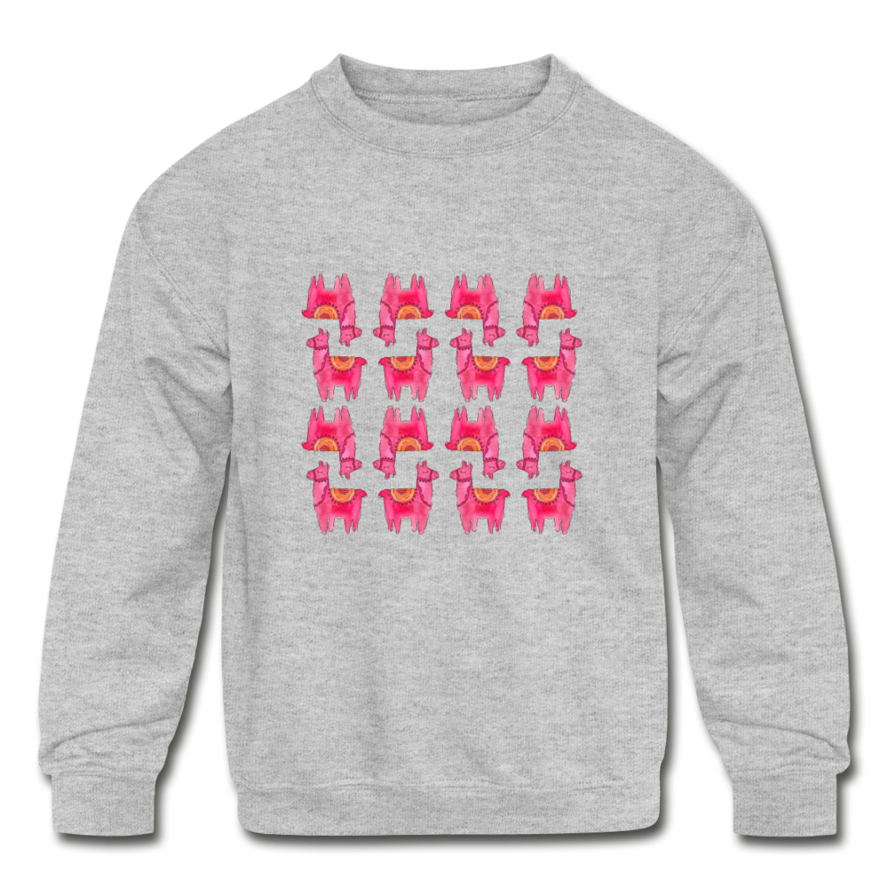 Kids' Pink Llamas Crewneck Sweatshirt - heather gray
