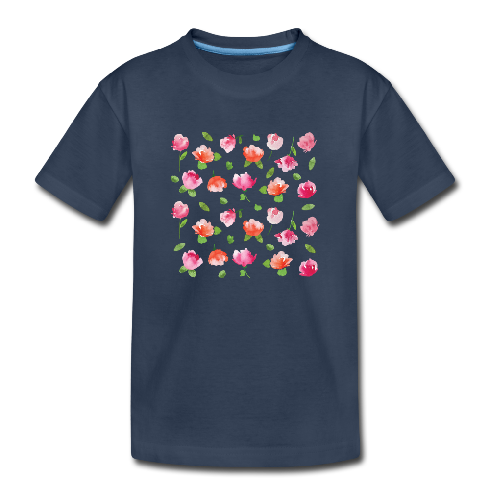 Toddler Florals Organic T-Shirt - navy