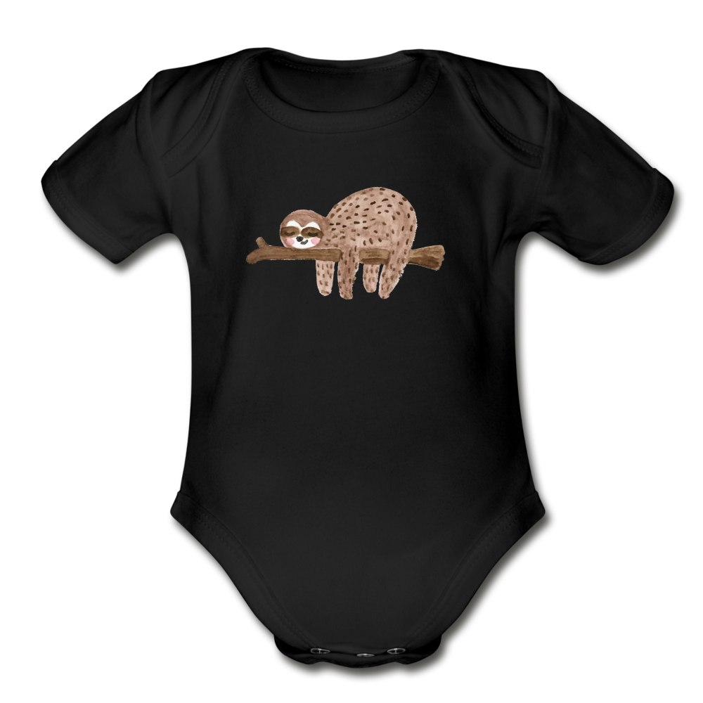 Sleepy Sloth Organic Short Sleeve Baby Bodysuit (Black) - black